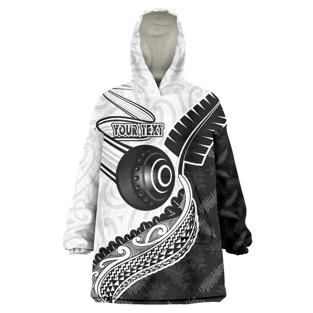 Personalised Aotearoa Lawn Bowls Wearable Blanket Hoodie Maori and Silver Fern Half Style - Aussie Hoodie