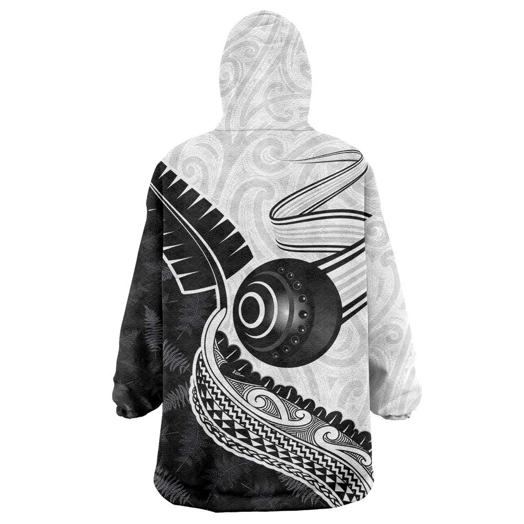 Personalised Aotearoa Lawn Bowls Wearable Blanket Hoodie Maori and Silver Fern Half Style - Aussie Hoodie