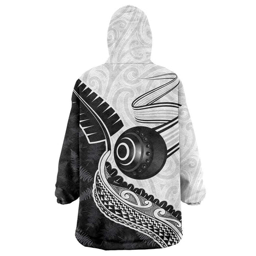 Personalised Aotearoa Lawn Bowls Wearable Blanket Hoodie Maori and Silver Fern Half Style - Aussie Hoodie