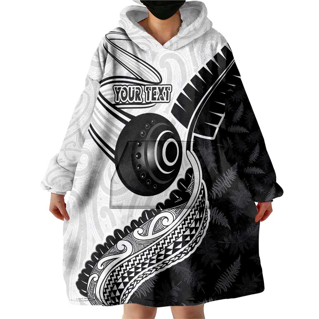Personalised Aotearoa Lawn Bowls Wearable Blanket Hoodie Maori and Silver Fern Half Style - Aussie Hoodie