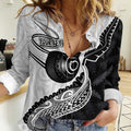 Personalised Aotearoa Lawn Bowls Women Casual Shirt Maori and Silver Fern Half Style - Aussie Hoodie