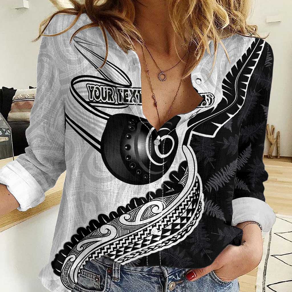 Personalised Aotearoa Lawn Bowls Women Casual Shirt Maori and Silver Fern Half Style - Aussie Hoodie