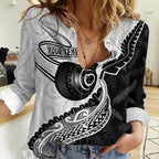 Personalised Aotearoa Lawn Bowls Women Casual Shirt Maori and Silver Fern Half Style - Aussie Hoodie