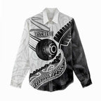 Personalised Aotearoa Lawn Bowls Women Casual Shirt Maori and Silver Fern Half Style - Aussie Hoodie