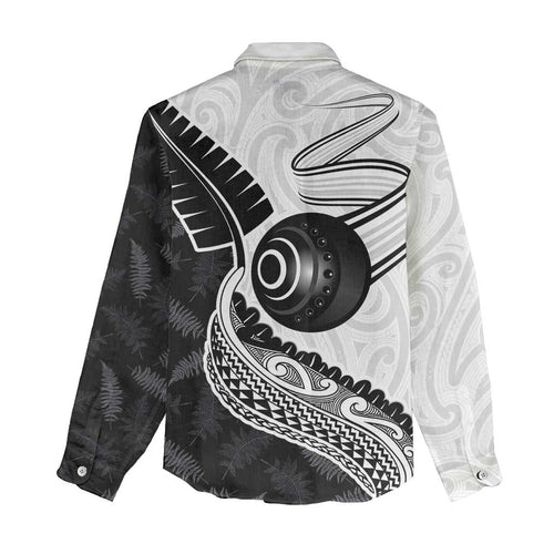 Personalised Aotearoa Lawn Bowls Women Casual Shirt Maori and Silver Fern Half Style - Aussie Hoodie