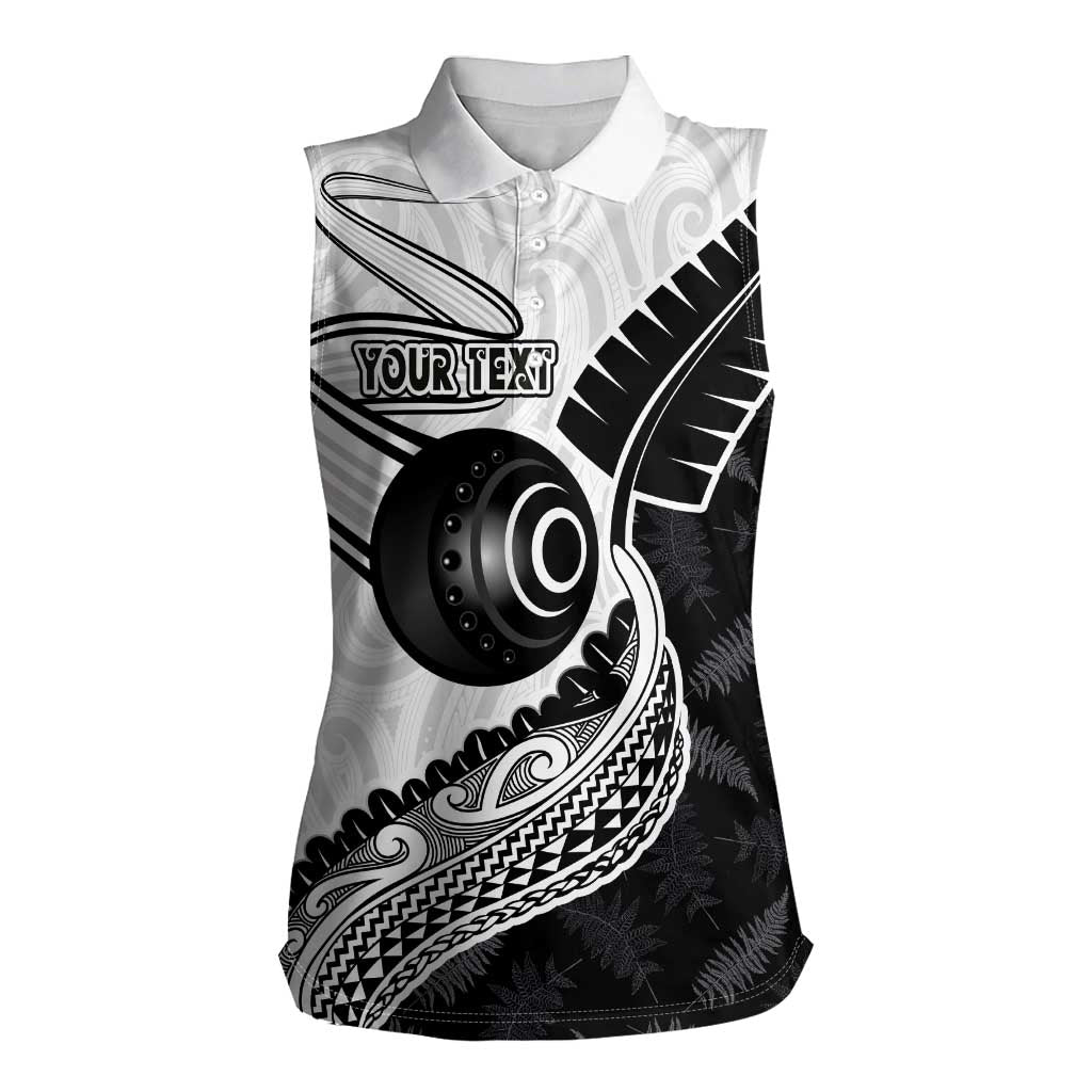 Personalised Aotearoa Lawn Bowls Women Sleeveless Polo Shirt Maori and Silver Fern Half Style - Aussie Hoodie