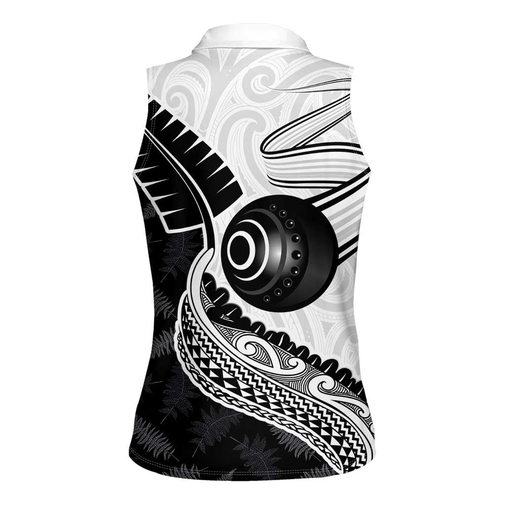 Personalised Aotearoa Lawn Bowls Women Sleeveless Polo Shirt Maori and Silver Fern Half Style - Aussie Hoodie