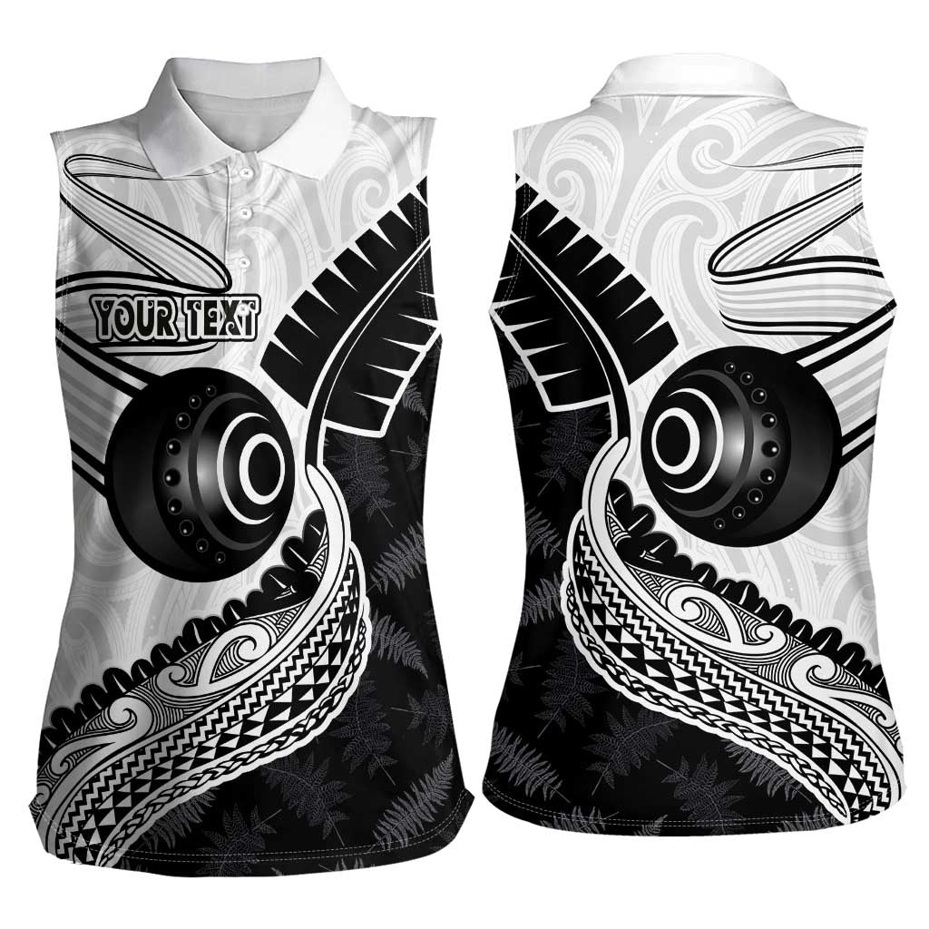 Personalised Aotearoa Lawn Bowls Women Sleeveless Polo Shirt Maori and Silver Fern Half Style - Aussie Hoodie