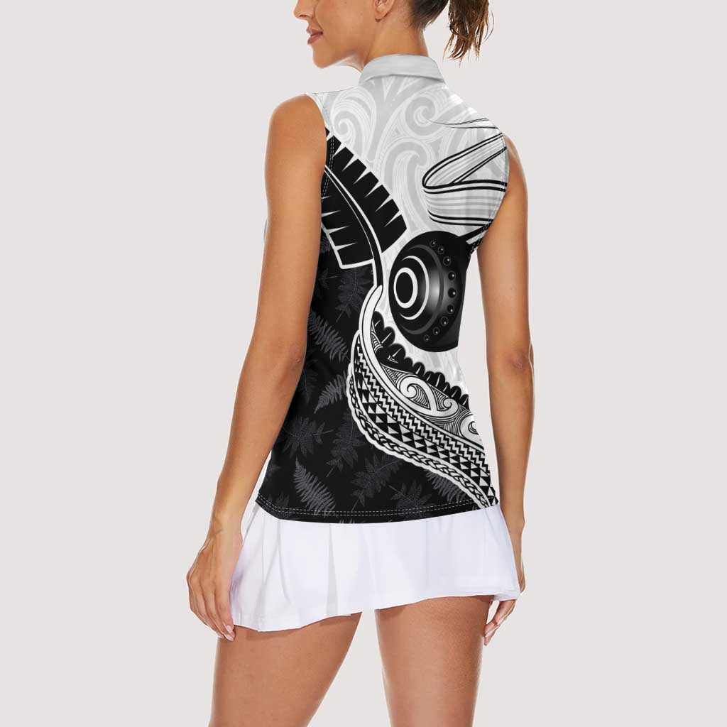 Personalised Aotearoa Lawn Bowls Women Sleeveless Polo Shirt Maori and Silver Fern Half Style - Aussie Hoodie