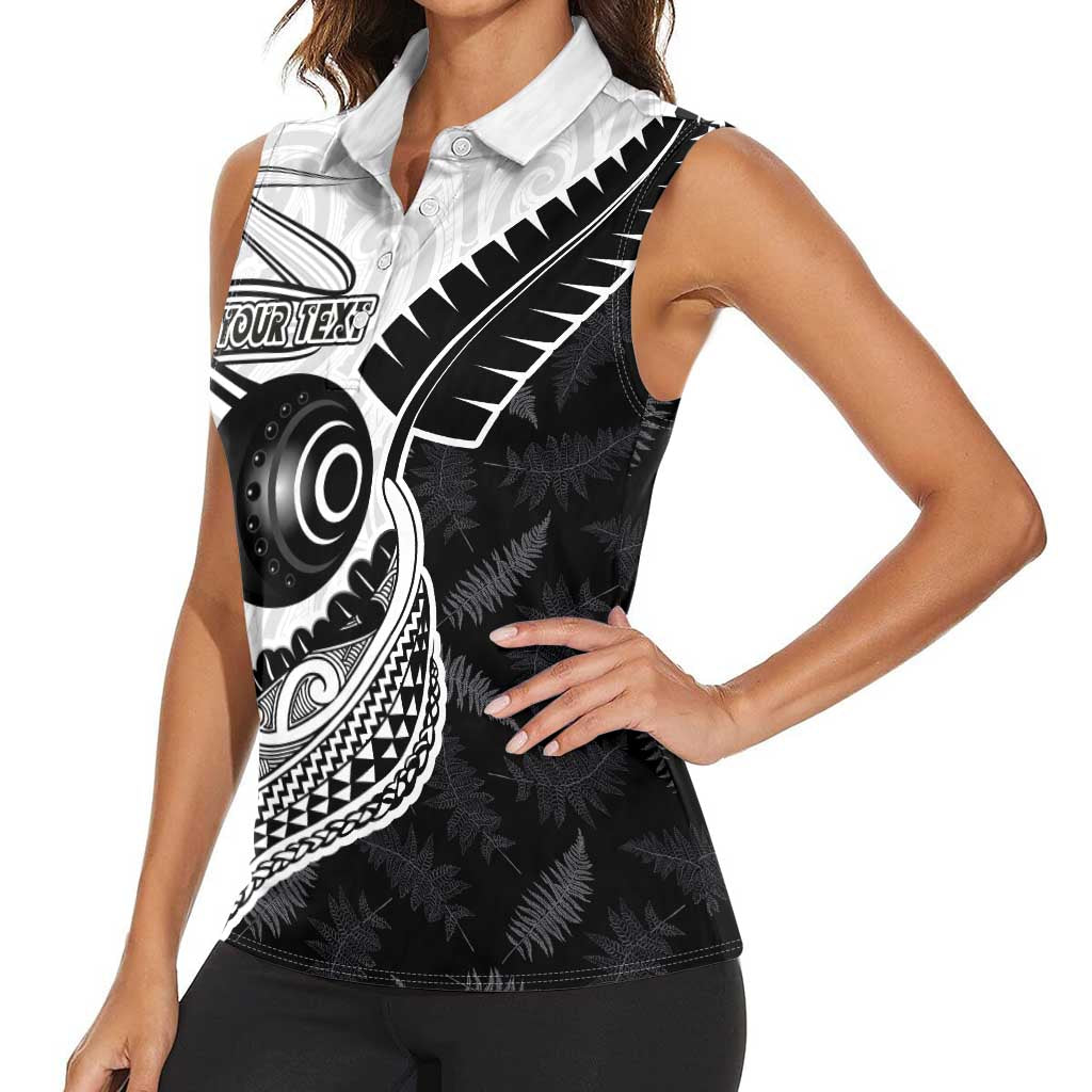 Personalised Aotearoa Lawn Bowls Women Sleeveless Polo Shirt Maori and Silver Fern Half Style - Aussie Hoodie