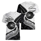 Personalised Aotearoa Lawn Bowls Women V-Neck T-Shirt Maori and Silver Fern Half Style - Aussie Hoodie