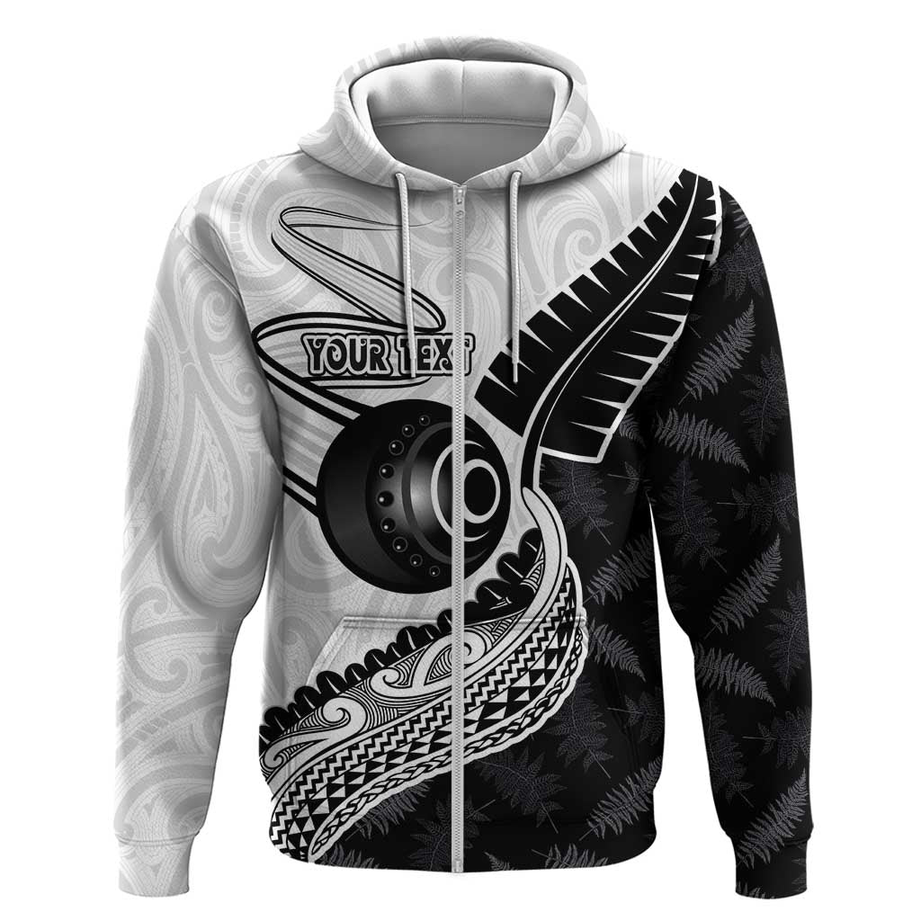 Personalised Aotearoa Lawn Bowls Zip Hoodie Maori and Silver Fern Half Style - Aussie Hoodie