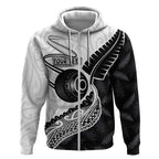 Personalised Aotearoa Lawn Bowls Zip Hoodie Maori and Silver Fern Half Style - Aussie Hoodie
