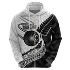 Personalised Aotearoa Lawn Bowls Zip Hoodie Maori and Silver Fern Half Style - Aussie Hoodie