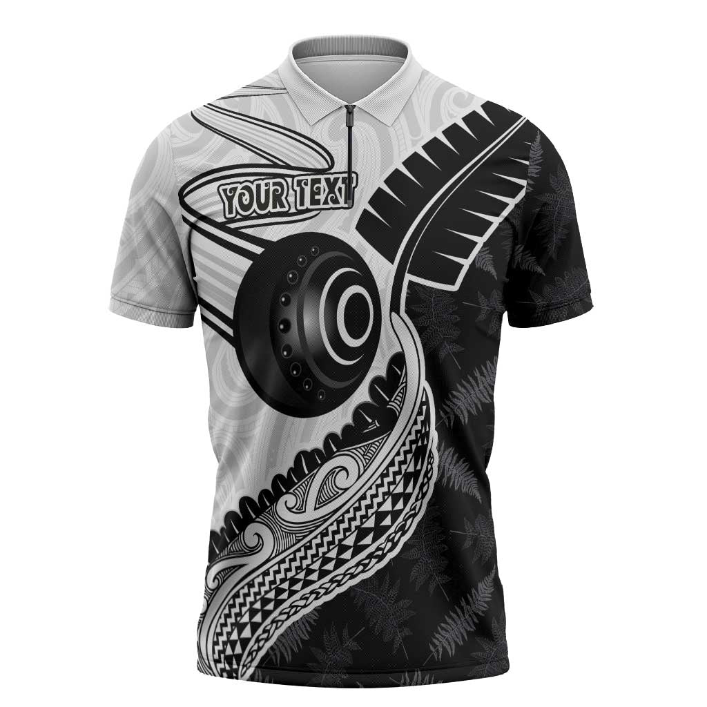 Personalised Aotearoa Lawn Bowls Zipper Polo Shirt Maori and Silver Fern Half Style - Aussie Hoodie