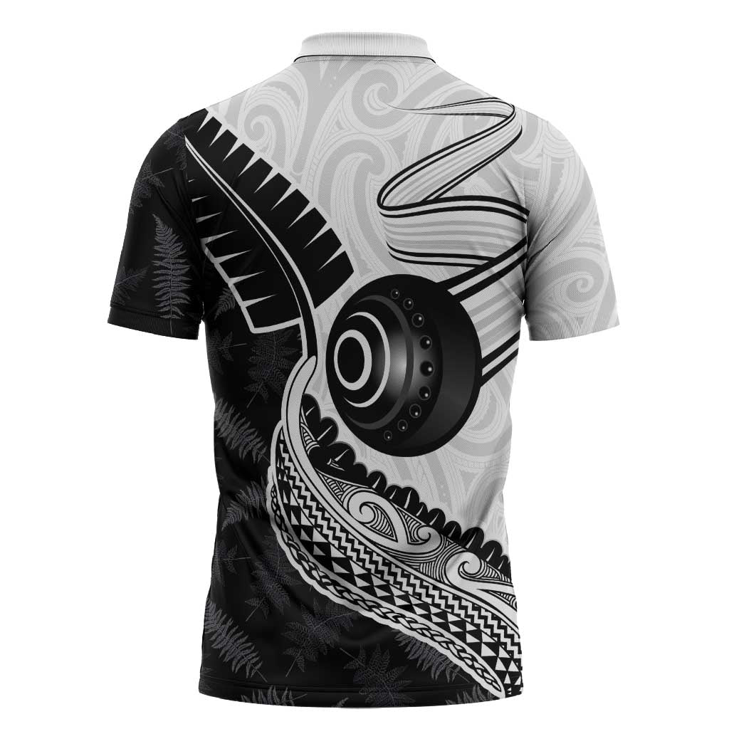 Personalised Aotearoa Lawn Bowls Zipper Polo Shirt Maori and Silver Fern Half Style - Aussie Hoodie