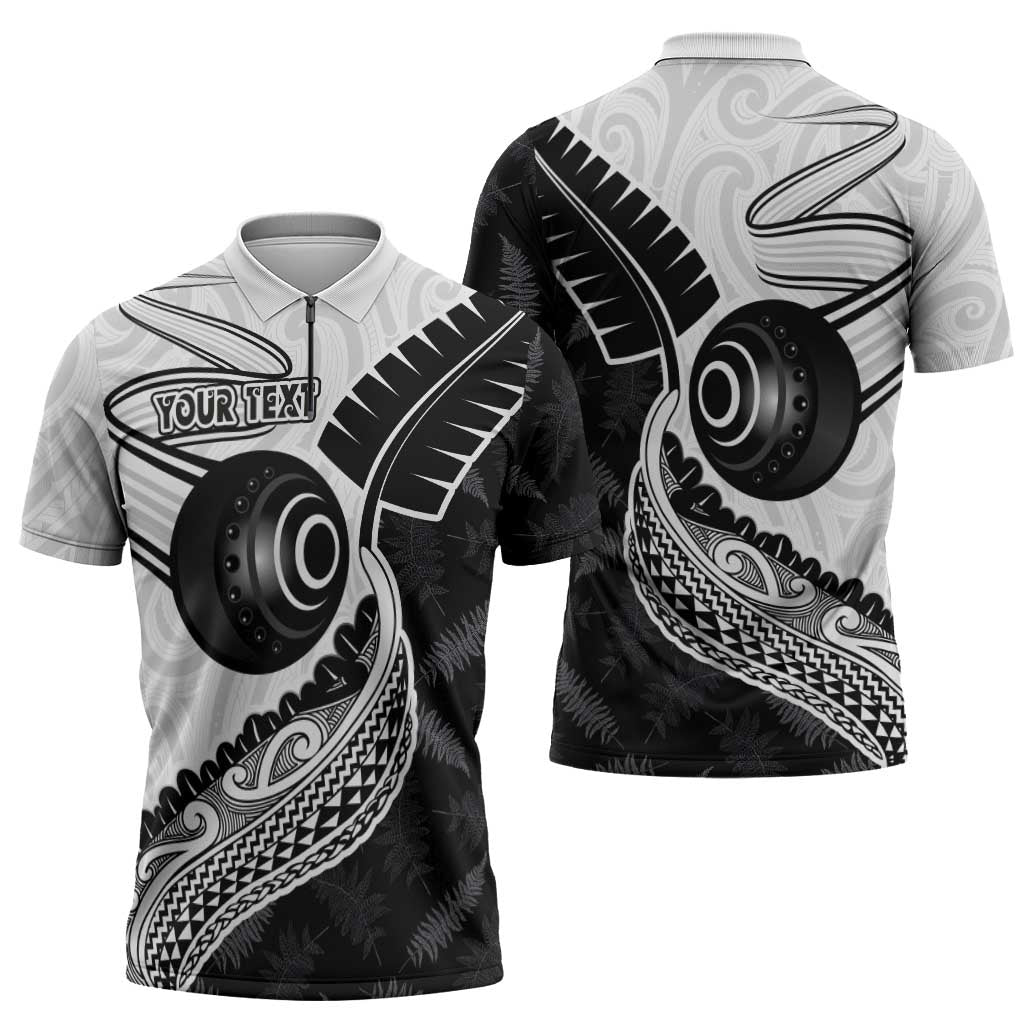 Personalised Aotearoa Lawn Bowls Zipper Polo Shirt Maori and Silver Fern Half Style - Aussie Hoodie
