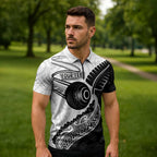 Personalised Aotearoa Lawn Bowls Zipper Polo Shirt Maori and Silver Fern Half Style - Aussie Hoodie