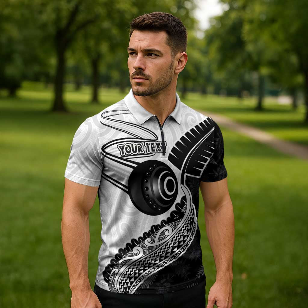 Personalised Aotearoa Lawn Bowls Zipper Polo Shirt Maori and Silver Fern Half Style - Aussie Hoodie