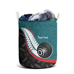 Personalised Aotearoa Lawn Bowls Laundry Basket Maori and Silver Fern Sporty Style Teal Color - Aussie Hoodie