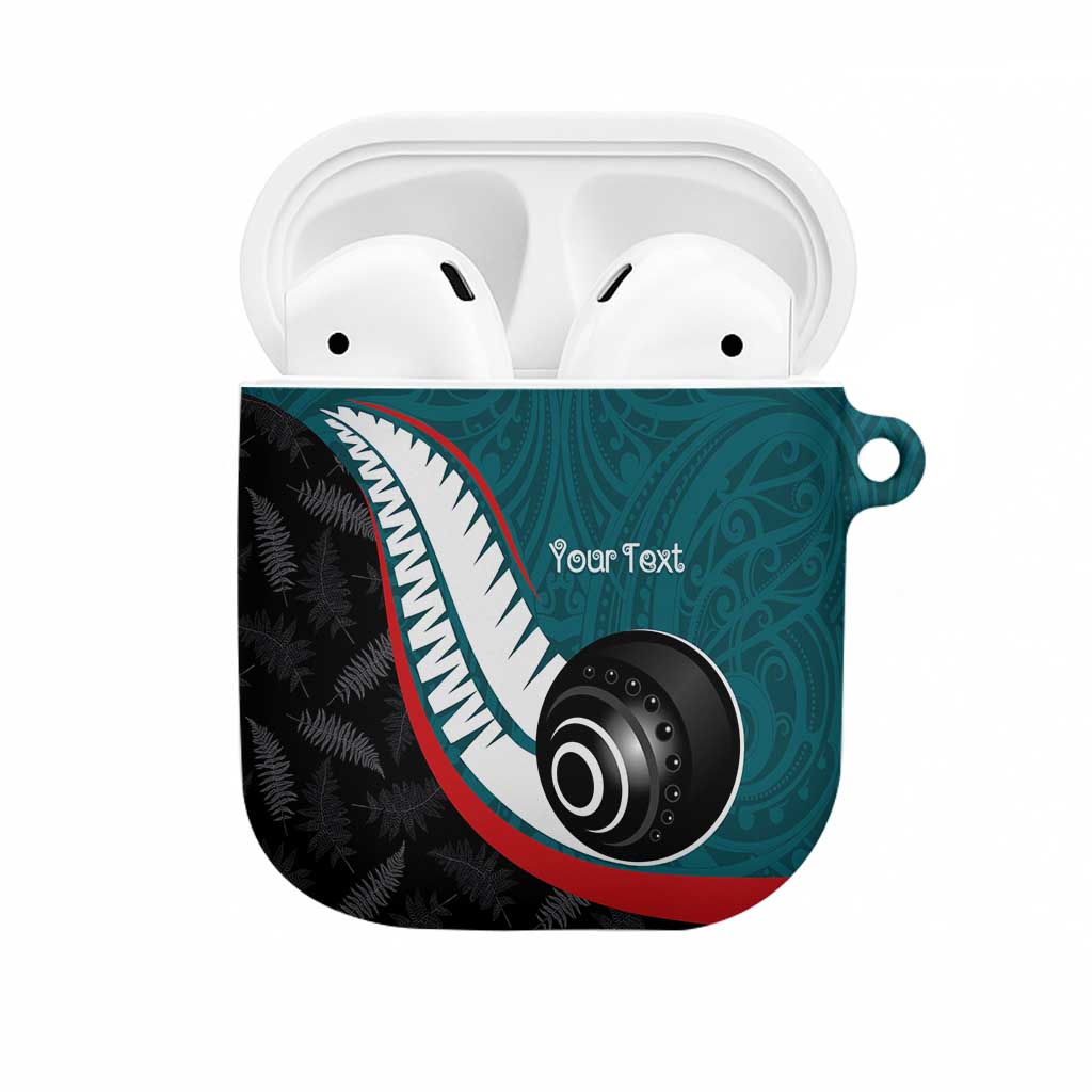 Personalised Aotearoa Lawn Bowls AirPods Case Maori and Silver Fern Sporty Style Teal Color - Aussie Hoodie