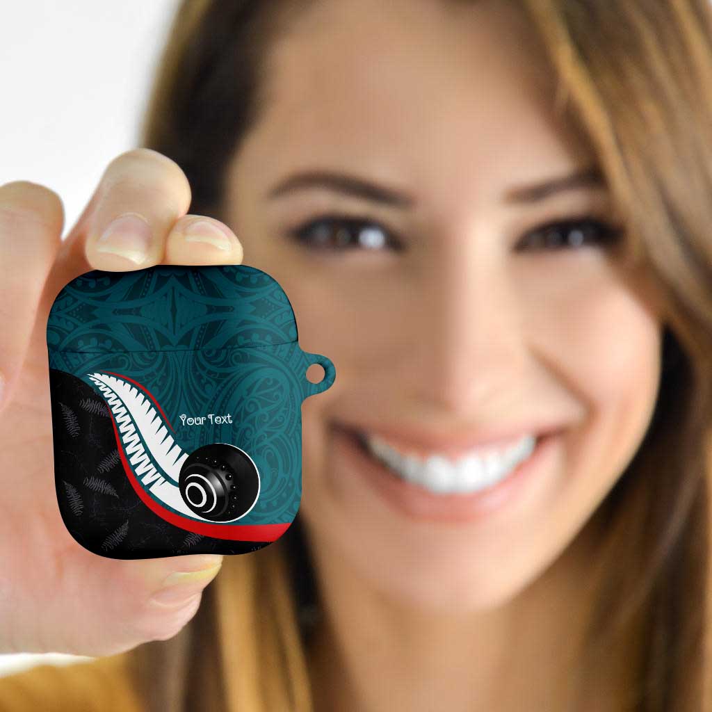 Personalised Aotearoa Lawn Bowls AirPods Case Maori and Silver Fern Sporty Style Teal Color - Aussie Hoodie