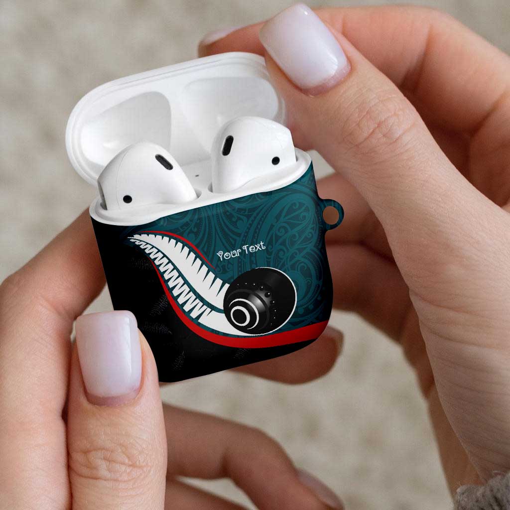 Personalised Aotearoa Lawn Bowls AirPods Case Maori and Silver Fern Sporty Style Teal Color - Aussie Hoodie