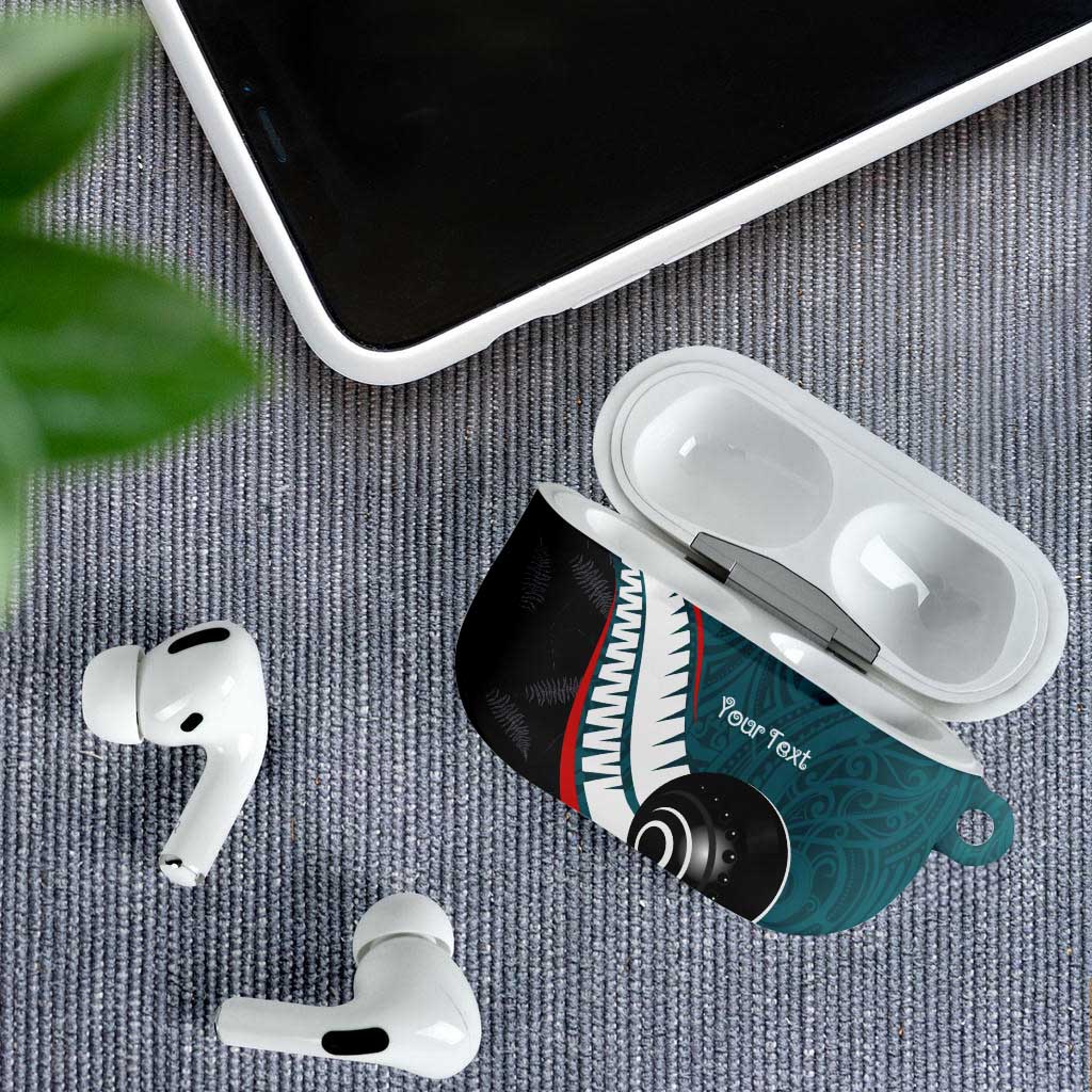 Personalised Aotearoa Lawn Bowls AirPods Case Maori and Silver Fern Sporty Style Teal Color - Aussie Hoodie
