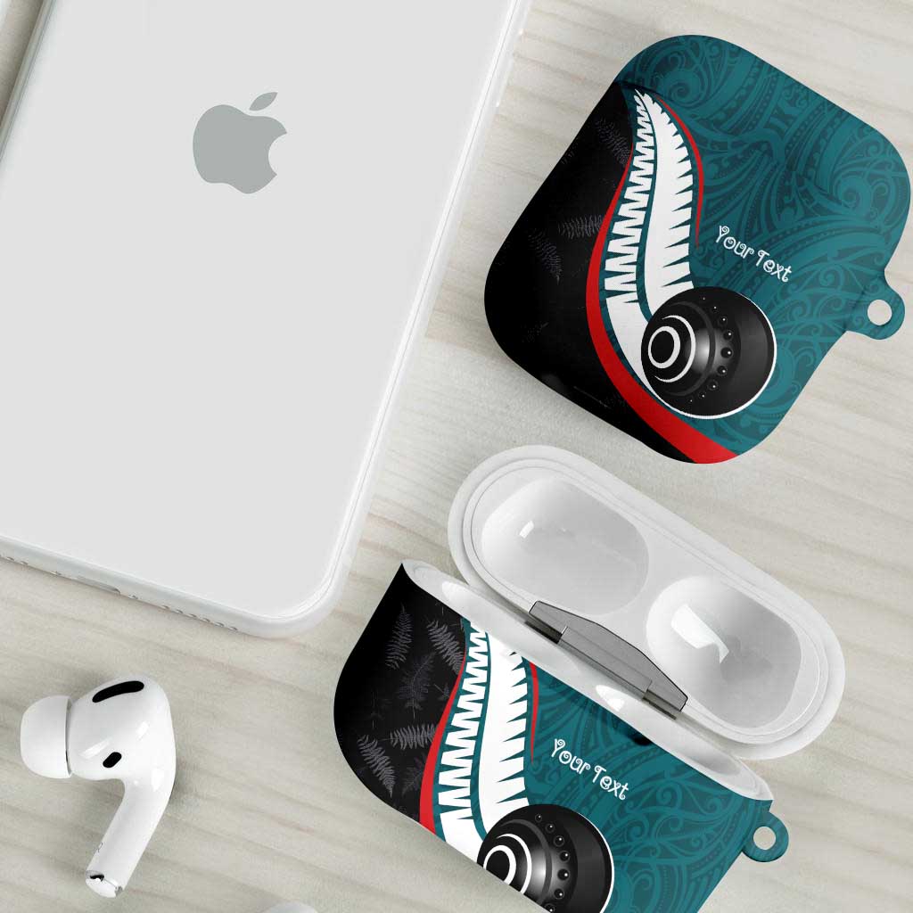Personalised Aotearoa Lawn Bowls AirPods Case Maori and Silver Fern Sporty Style Teal Color - Aussie Hoodie