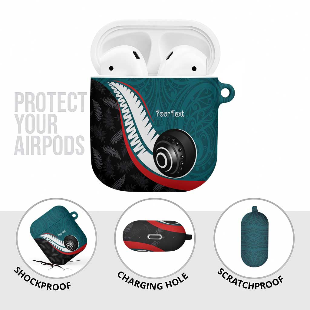Personalised Aotearoa Lawn Bowls AirPods Case Maori and Silver Fern Sporty Style Teal Color - Aussie Hoodie
