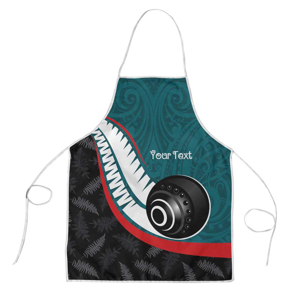 Personalised Aotearoa Lawn Bowls Apron Maori and Silver Fern Sporty Style Teal Color - Aussie Hoodie