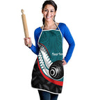Personalised Aotearoa Lawn Bowls Apron Maori and Silver Fern Sporty Style Teal Color - Aussie Hoodie