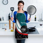 Personalised Aotearoa Lawn Bowls Apron Maori and Silver Fern Sporty Style Teal Color - Aussie Hoodie