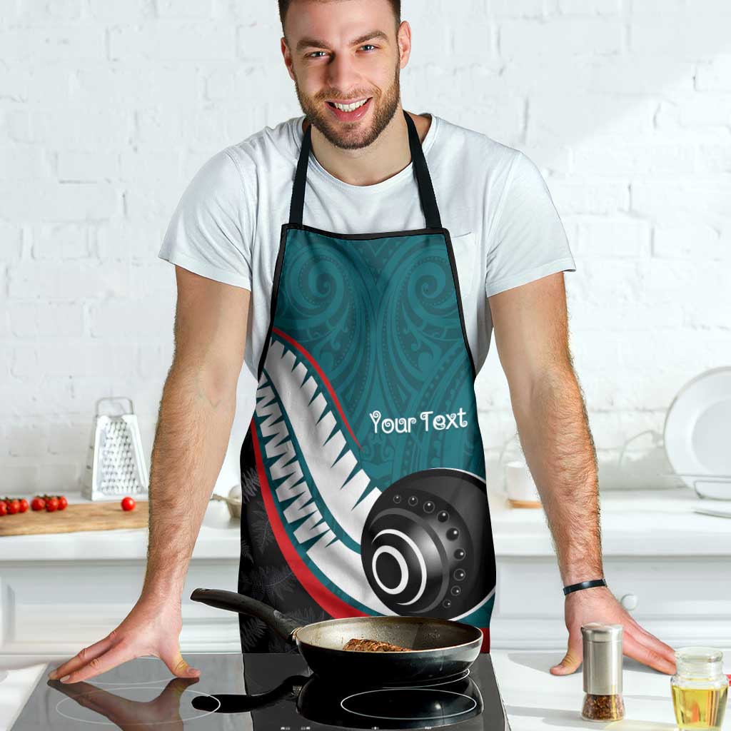 Personalised Aotearoa Lawn Bowls Apron Maori and Silver Fern Sporty Style Teal Color - Aussie Hoodie