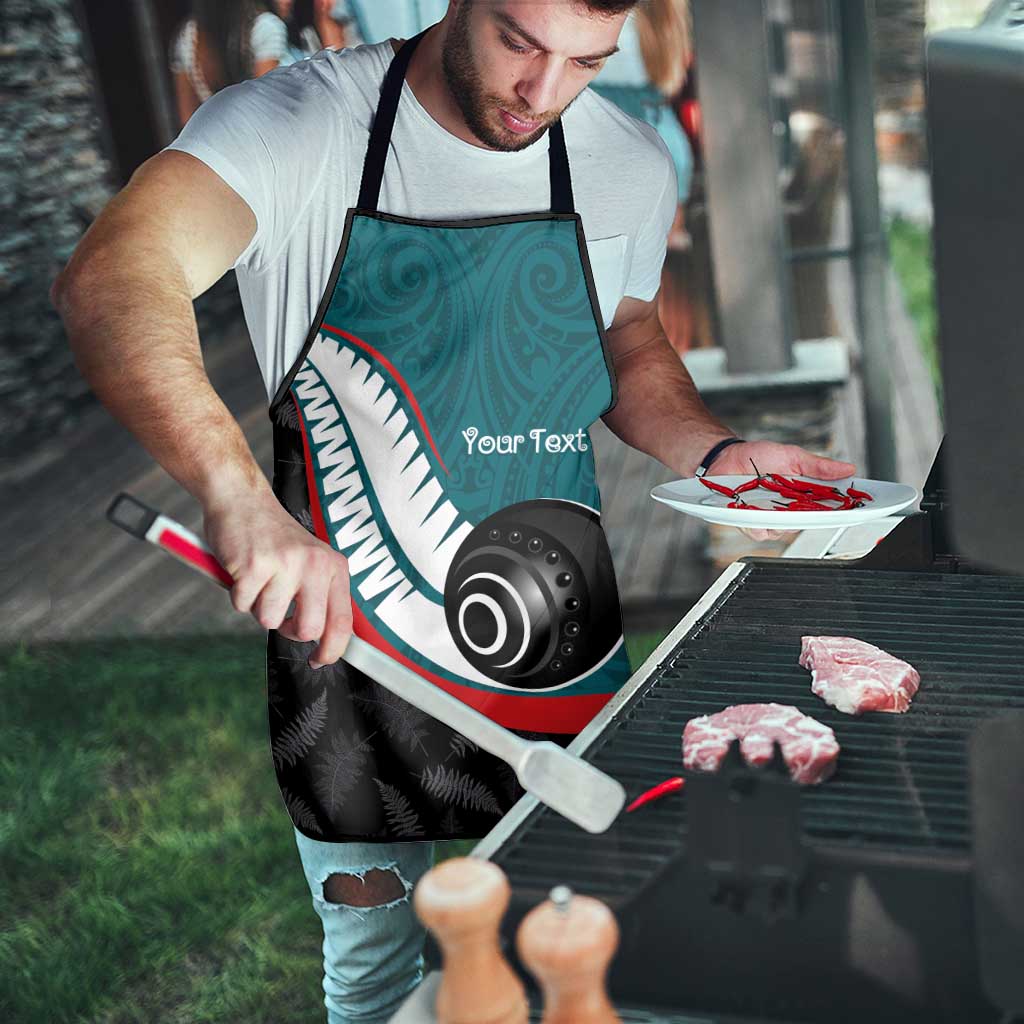 Personalised Aotearoa Lawn Bowls Apron Maori and Silver Fern Sporty Style Teal Color - Aussie Hoodie