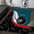 Personalised Aotearoa Lawn Bowls Area Rug Maori and Silver Fern Sporty Style Teal Color - Aussie Hoodie