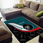 Personalised Aotearoa Lawn Bowls Area Rug Maori and Silver Fern Sporty Style Teal Color - Aussie Hoodie