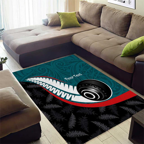 Personalised Aotearoa Lawn Bowls Area Rug Maori and Silver Fern Sporty Style Teal Color - Aussie Hoodie