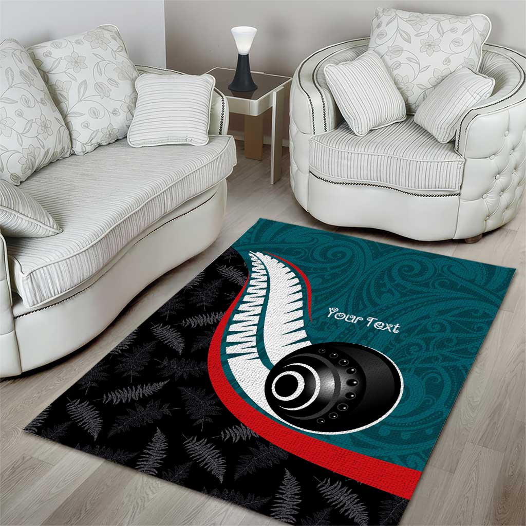 Personalised Aotearoa Lawn Bowls Area Rug Maori and Silver Fern Sporty Style Teal Color - Aussie Hoodie