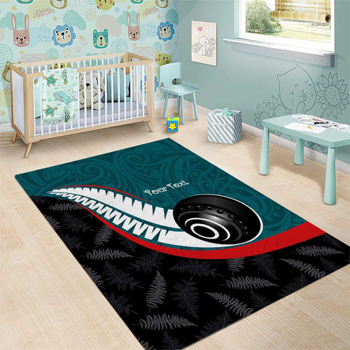 Personalised Aotearoa Lawn Bowls Area Rug Maori and Silver Fern Sporty Style Teal Color - Aussie Hoodie