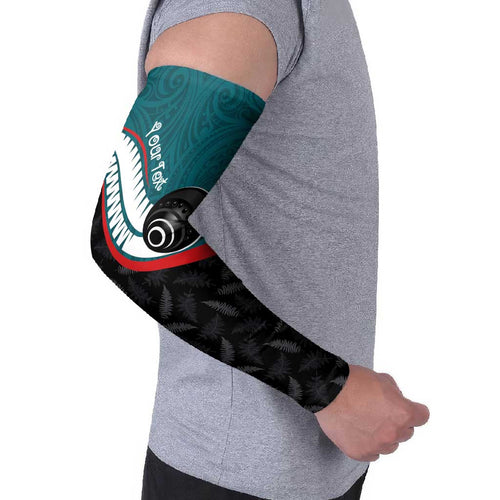 Personalised Aotearoa Lawn Bowls Arm Sleeves Maori and Silver Fern Sporty Style Teal Color - Aussie Hoodie