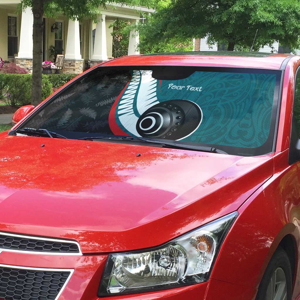 Personalised Aotearoa Lawn Bowls Auto Sun Shade Maori and Silver Fern Sporty Style Teal Color - Aussie Hoodie