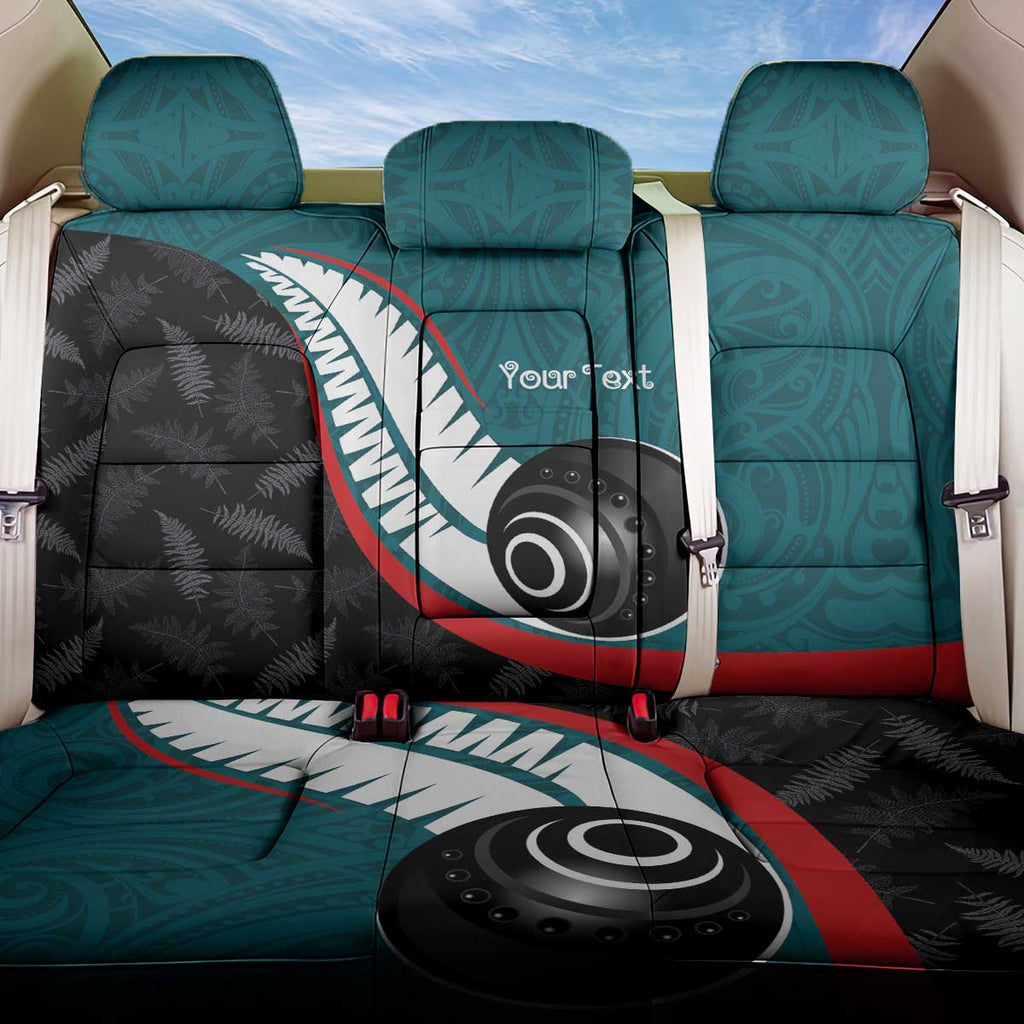 Personalised Aotearoa Lawn Bowls Back Car Seat Cover Maori and Silver Fern Sporty Style Teal Color - Aussie Hoodie