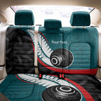 Personalised Aotearoa Lawn Bowls Back Car Seat Cover Maori and Silver Fern Sporty Style Teal Color - Aussie Hoodie