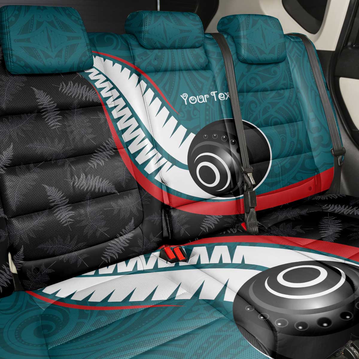 Personalised Aotearoa Lawn Bowls Back Car Seat Cover Maori and Silver Fern Sporty Style Teal Color - Aussie Hoodie