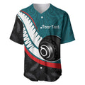 Personalised Aotearoa Lawn Bowls Baseball Jersey Maori and Silver Fern Sporty Style Teal Color - Aussie Hoodie