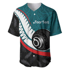 Personalised Aotearoa Lawn Bowls Baseball Jersey Maori and Silver Fern Sporty Style Teal Color - Aussie Hoodie