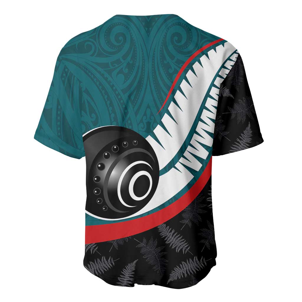 Personalised Aotearoa Lawn Bowls Baseball Jersey Maori and Silver Fern Sporty Style Teal Color - Aussie Hoodie