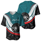 Personalised Aotearoa Lawn Bowls Baseball Jersey Maori and Silver Fern Sporty Style Teal Color - Aussie Hoodie