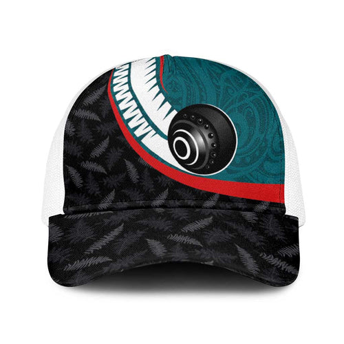 Aotearoa Lawn Bowls Baseball Net Cap Maori and Silver Fern Sporty Style Teal Color - Aussie Hoodie